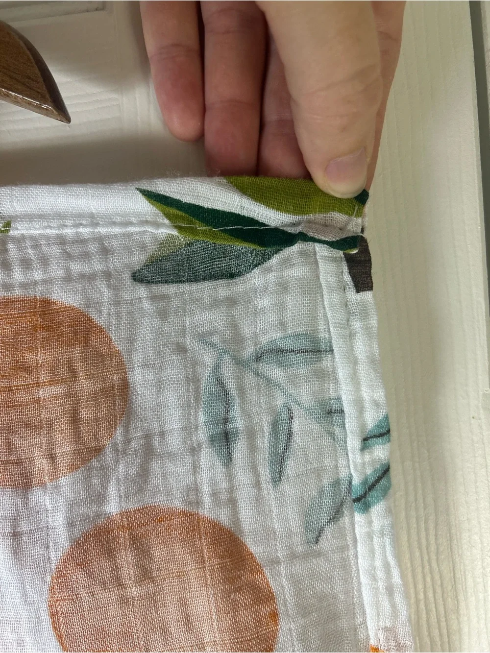Oranges Baby Swaddle Blanket White Green Leaves Blue Muslin Citrus Fruit Leaf